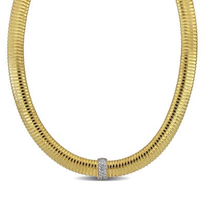 Cubic Zirconia Stretch Omega Necklace in Gold Plated Sterling Silver